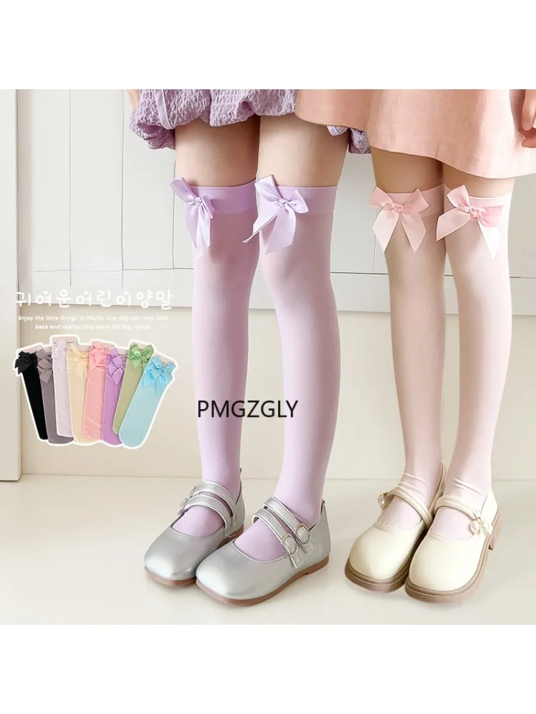 Thigh High Sock Stay Up - 여자 스타킹 * 핑크 보우 무릎