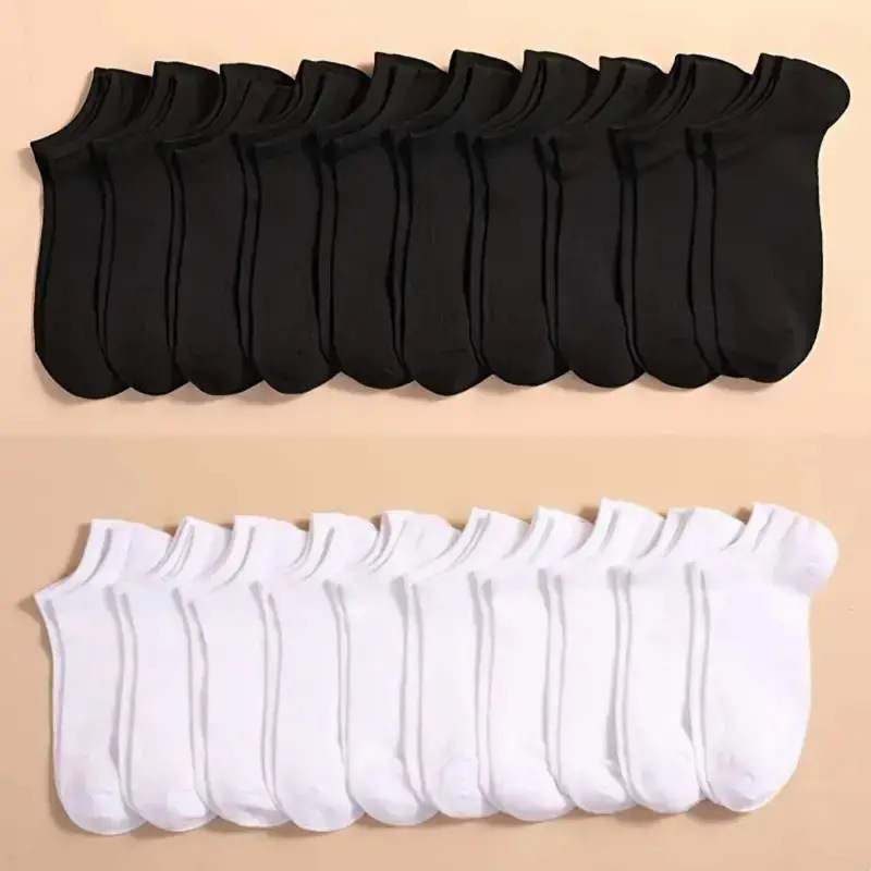 Ankle Sock Low Cut - 10켤레 대량 검정색 & 흰색 노쇼