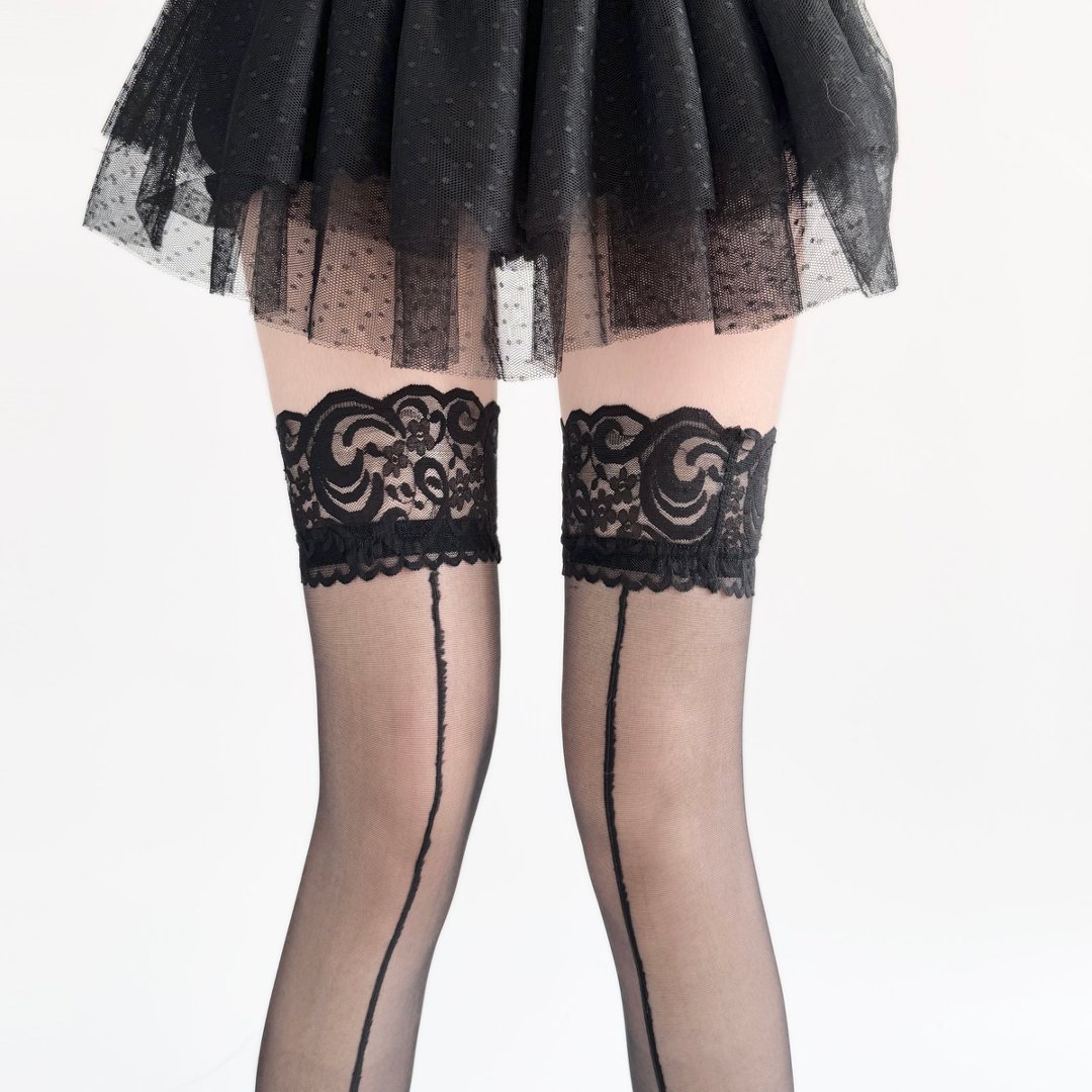 Thigh High Sock Stay Up - 레이스 탑 시스루 허벅지까지 오는 스타킹,