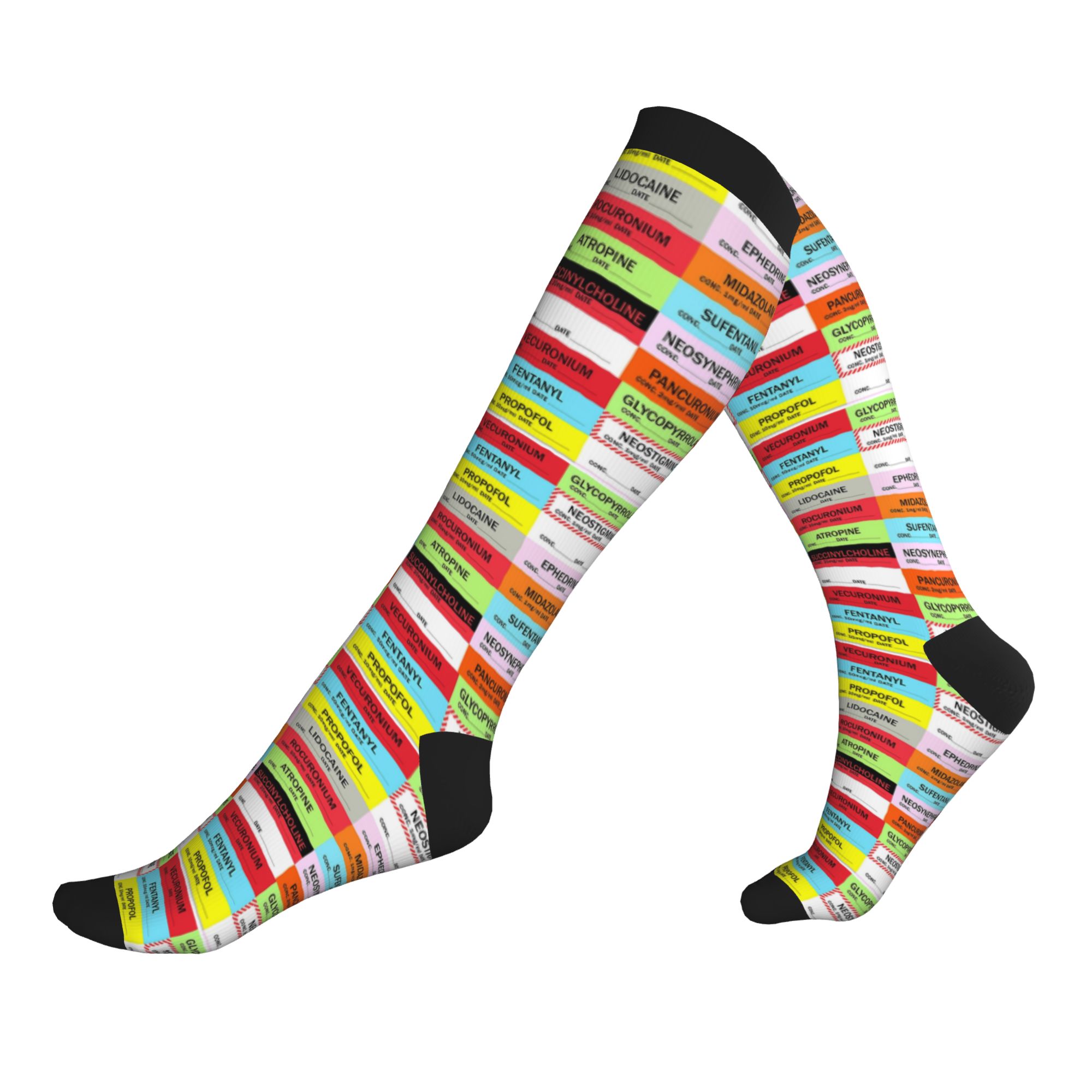 Compression Sock Medical - 참신한 프린트 무늬의 마취약 라벨 양말,