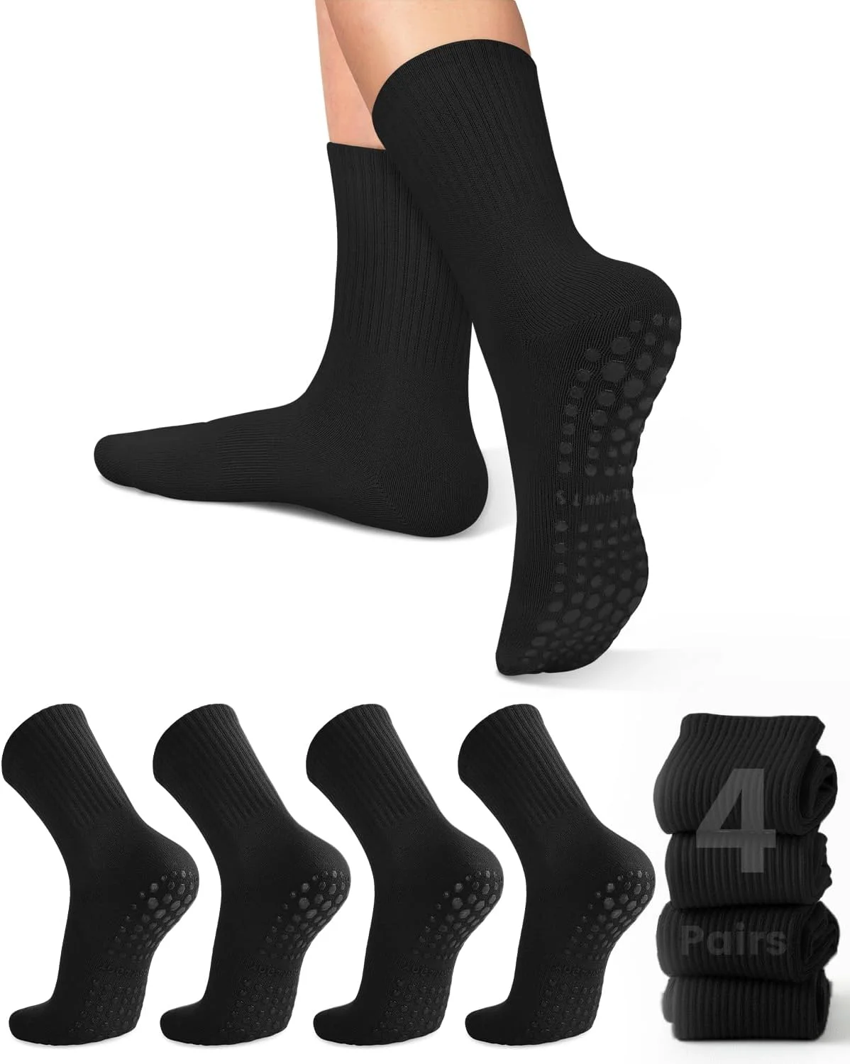 Grip Sock Yoga - 여성용 요가 양말 4켤레, 단색 미드솔