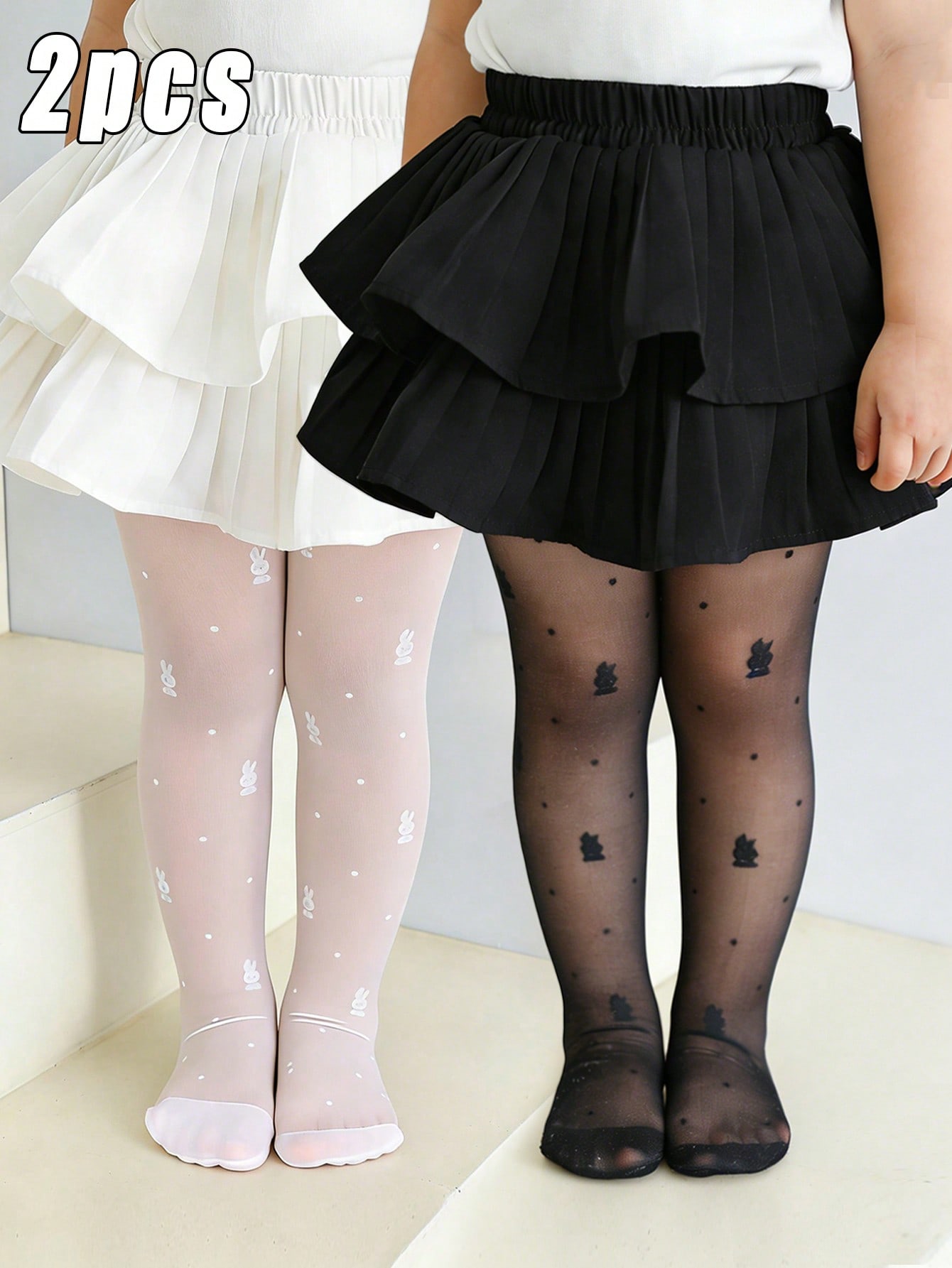 Tights Pantyhose Sheer - 2팩 유아용 여아 토끼 프린트 타이츠