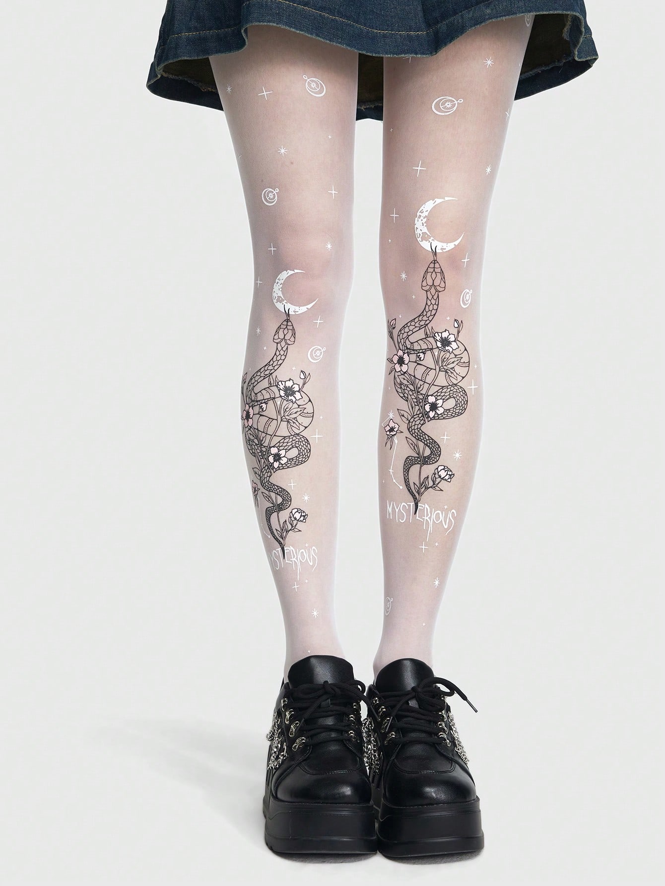Tights Pantyhose Sheer - 여성용 흰색 시스루 타이즈 뱀 문양