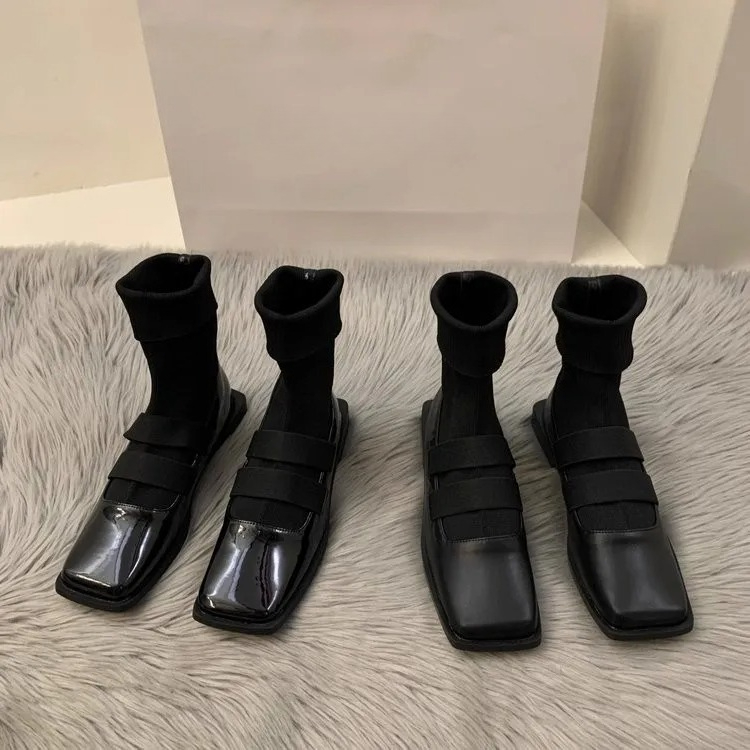 No Show Sock Women - 영국 스타일 스퀘어 니트 양말 부츠,