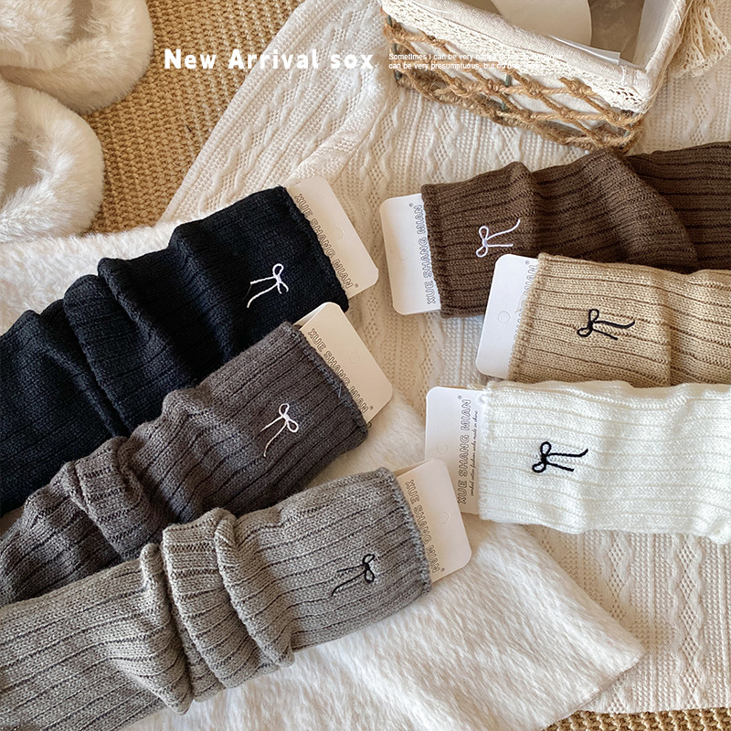 Boot Sock Slouchy - 한국 소녀 레그 워머 자수 리본