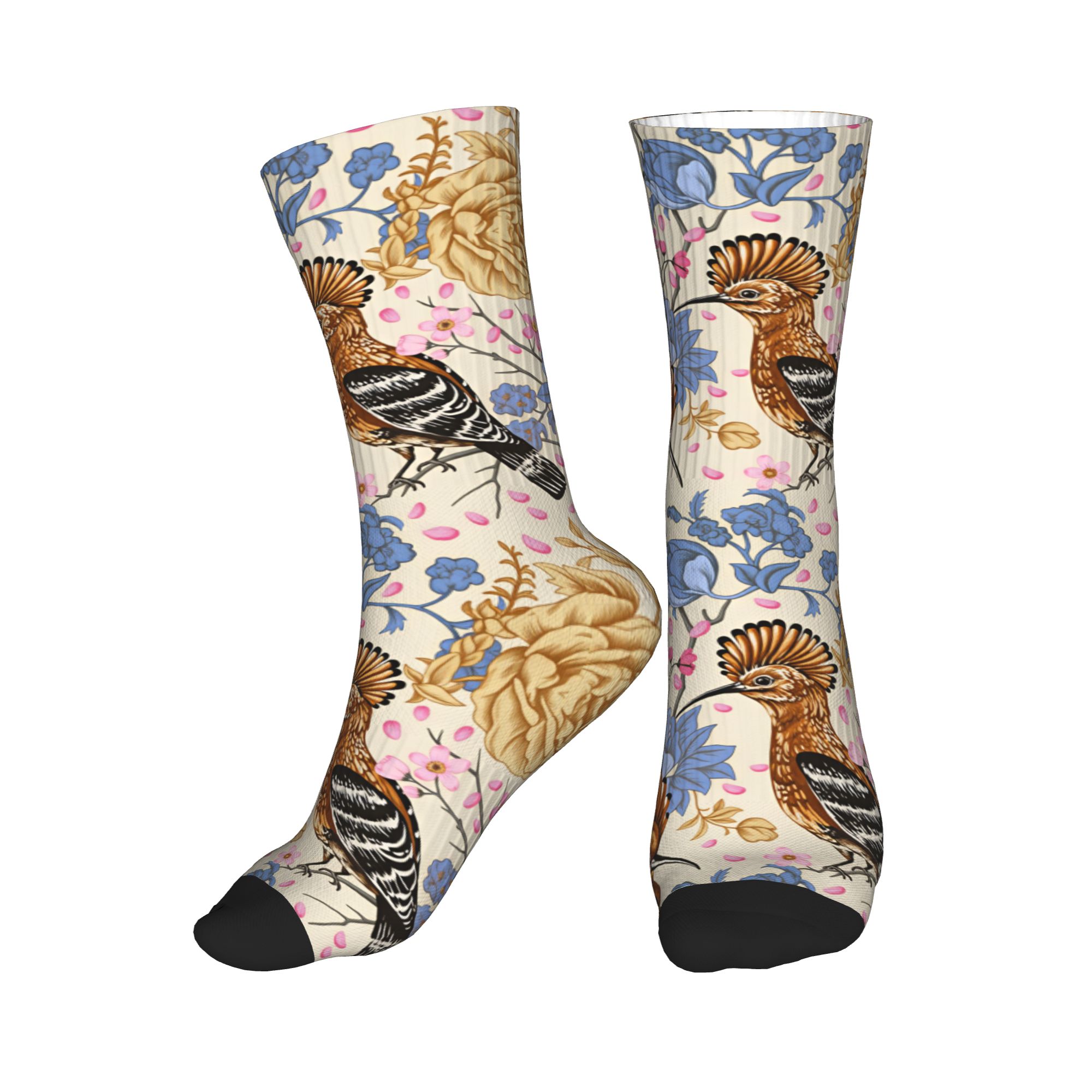 Dress Sock Men - Hoopoe Bird Blue Peony 빈티지 꽃무늬