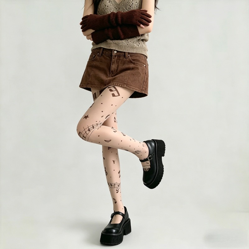 Y2K 음표 프린트 시어 팬티 스타킹 레트로 음악 패턴 - Tights Pantyhose Sheer 리뷰 및 가격