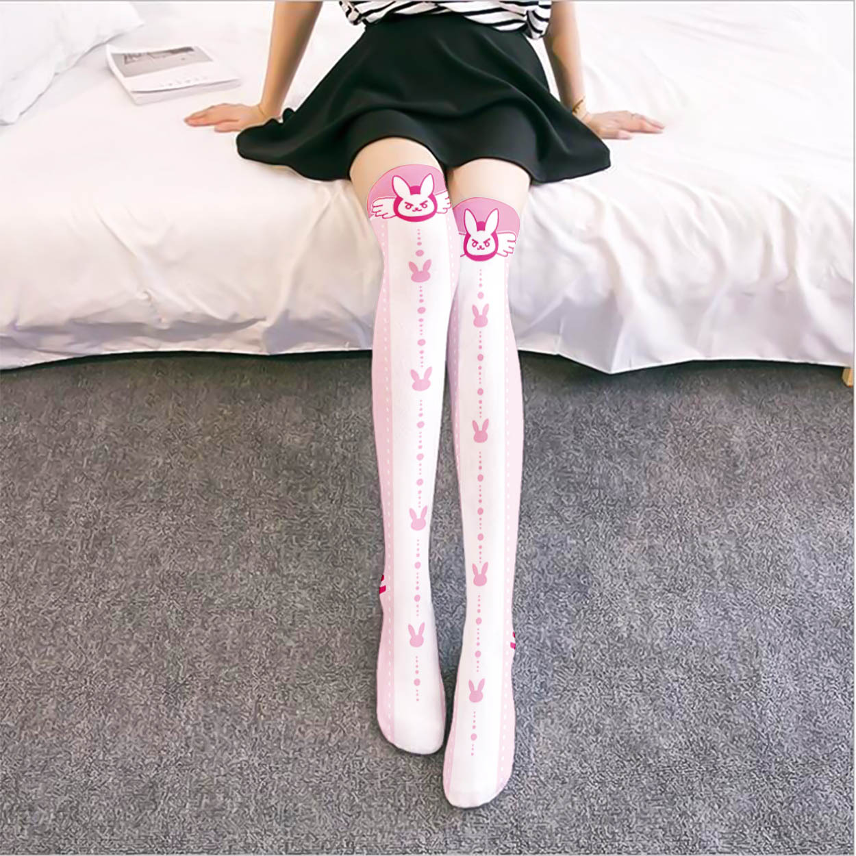 게임 OW D.Va 만화 프린트 무릎 양말, 일본 귀여 - Silk Sock Bamboo 리뷰 및 가격