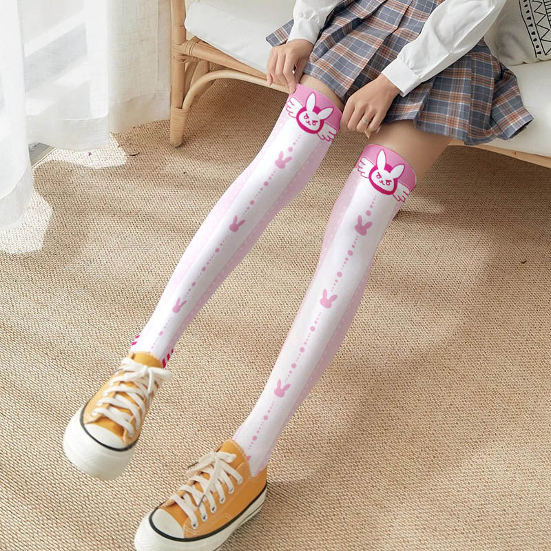 게임 OW D.Va 만화 프린트 무릎 양말, 일본 귀여 - Silk Sock Bamboo 리뷰 및 가격