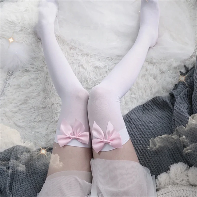 섹시한 여성 양말 핑크 보우 허벅지 높은 실크 스타킹  - Thigh High Sock Stay Up 리뷰 및 가격