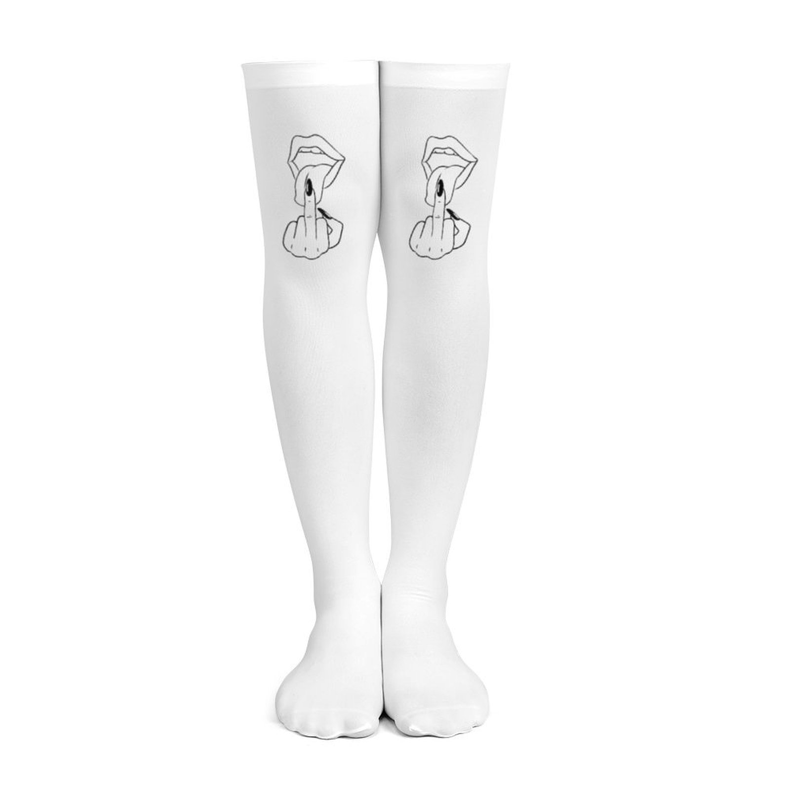 여성용 흰색 가운데 손가락 모양, 빨간 입술 프린트 허 - Knee High Sock Women 리뷰 및 가격