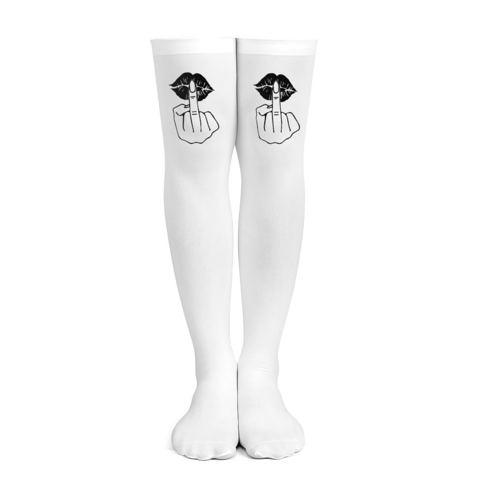 여성용 흰색 가운데 손가락 모양, 빨간 입술 프린트 허 - Knee High Sock Women 리뷰 및 가격