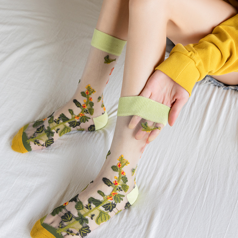 1/4 쌍 레트로 플라워 여성 유리 실크 양말 여름 경 - Silk Sock Bamboo 리뷰 및 가격