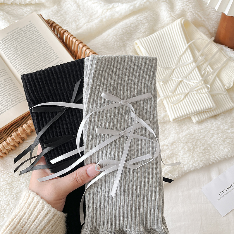 여아용 니트 레그 워머, 흰색 보온 부츠 양말 (리본  - Boot Sock Slouchy 리뷰 및 가격