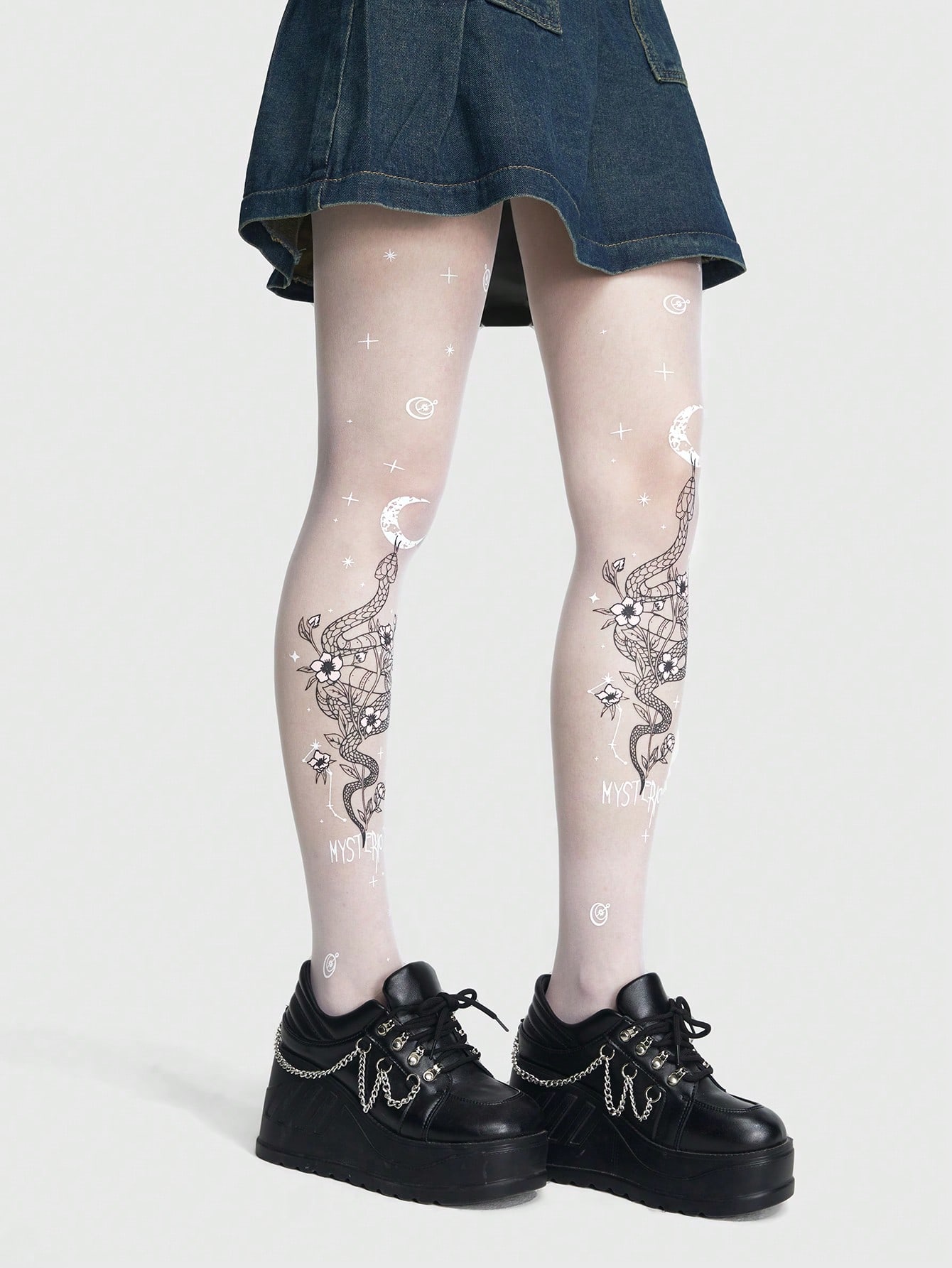 여성용 흰색 시스루 타이즈 뱀 문양 별 꽃무늬 프린트  - Tights Pantyhose Sheer 리뷰 및 가격