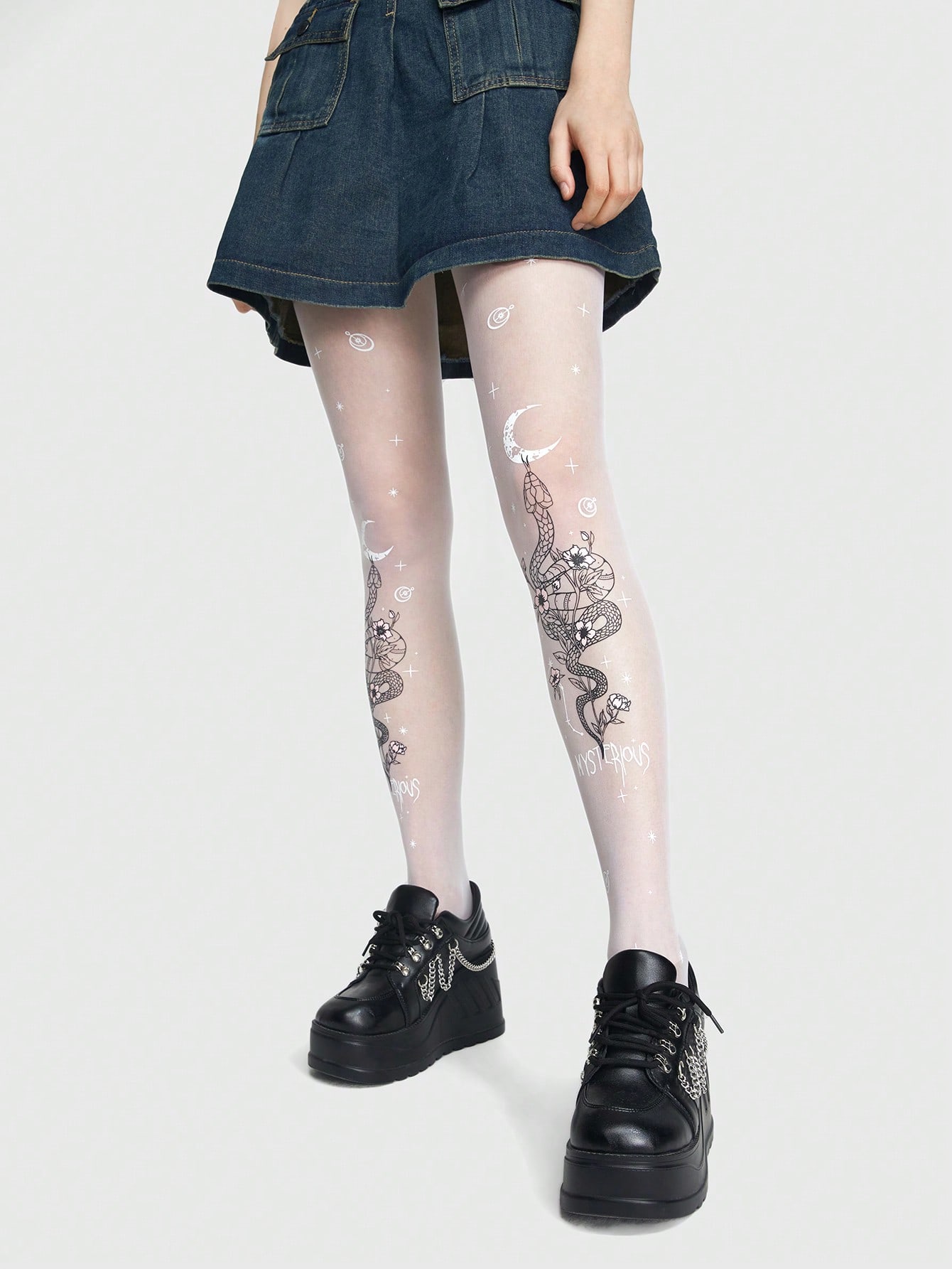 여성용 흰색 시스루 타이즈 뱀 문양 별 꽃무늬 프린트  - Tights Pantyhose Sheer 리뷰 및 가격