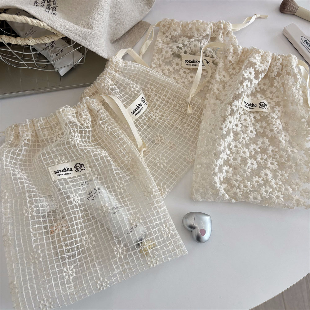 레이스 자수 데이지 메쉬 드로스트링 메이크업 가방 여름 - Sock Organizer Tray 리뷰 및 가격