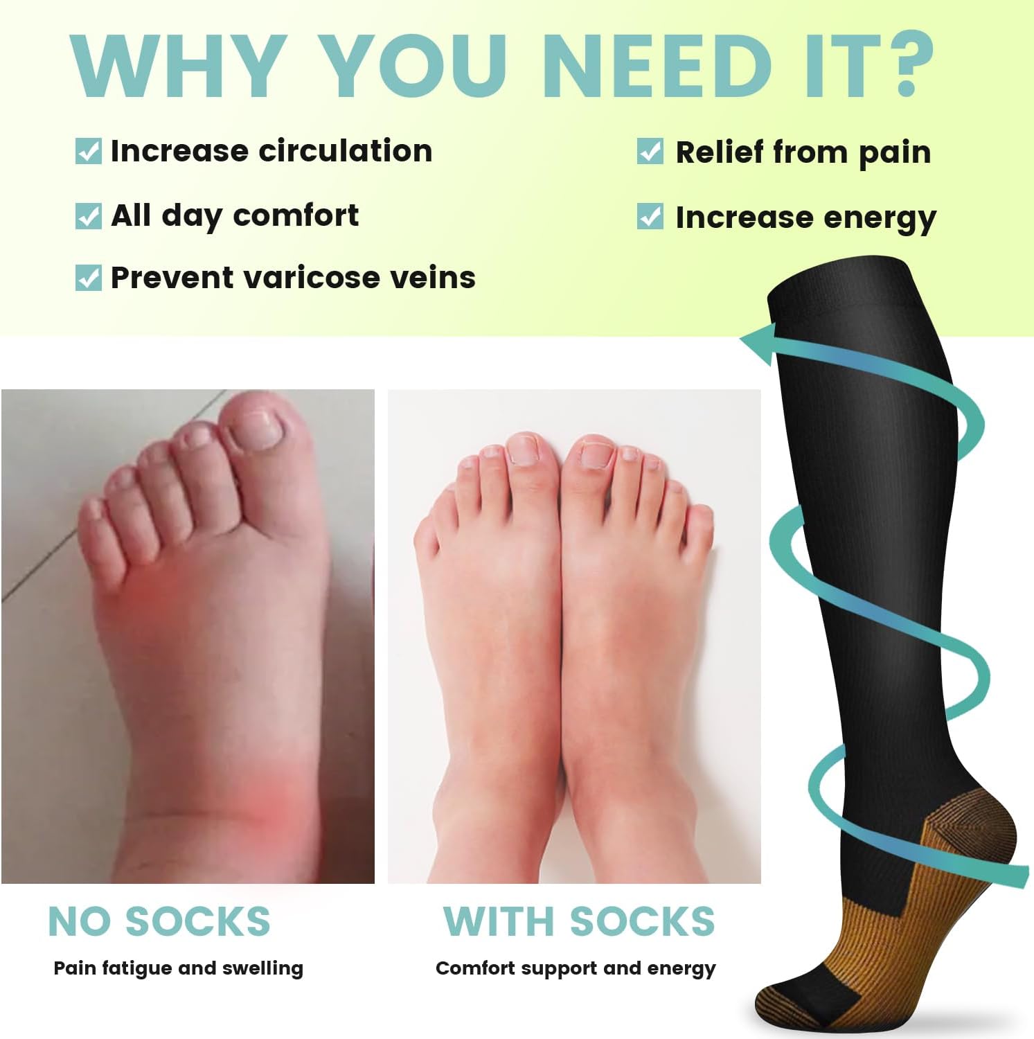 6쌍 단색 구리 압축 양말 간호사 압축 양말 검정 피부 - Compression Sock Medical 리뷰 및 가격