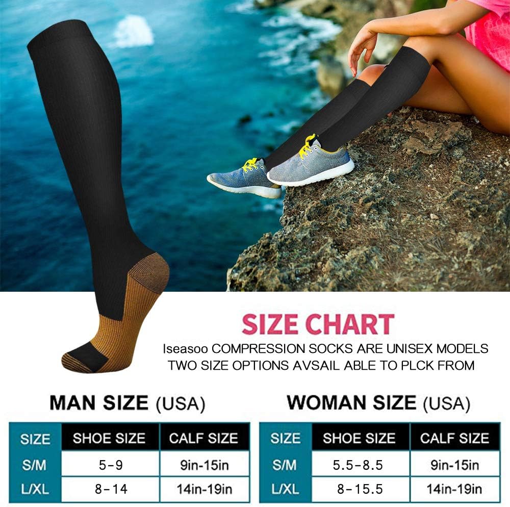 6쌍 단색 구리 압축 양말 간호사 압축 양말 검정 피부 - Compression Sock Medical 리뷰 및 가격