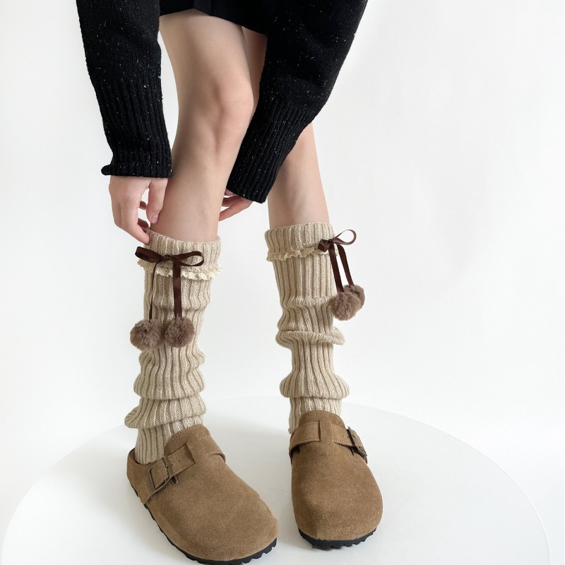 카멜 니트 레그워머, 털볼 리본 장식 슬라우치 부츠 양 - Boot Sock Slouchy 리뷰 및 가격