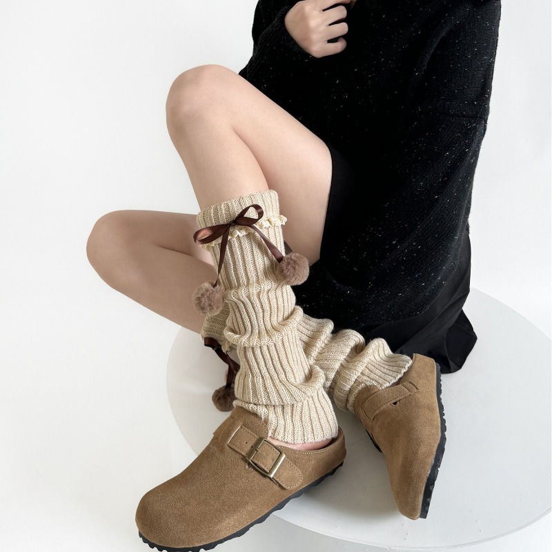 카멜 니트 레그워머, 털볼 리본 장식 슬라우치 부츠 양 - Boot Sock Slouchy 리뷰 및 가격