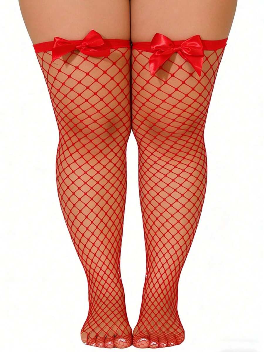 리본 장식 피쉬넷 허벅지 스타킹, 탄력 있는 속이 비치 - Fishnet Stocking Women 리뷰 및 가격