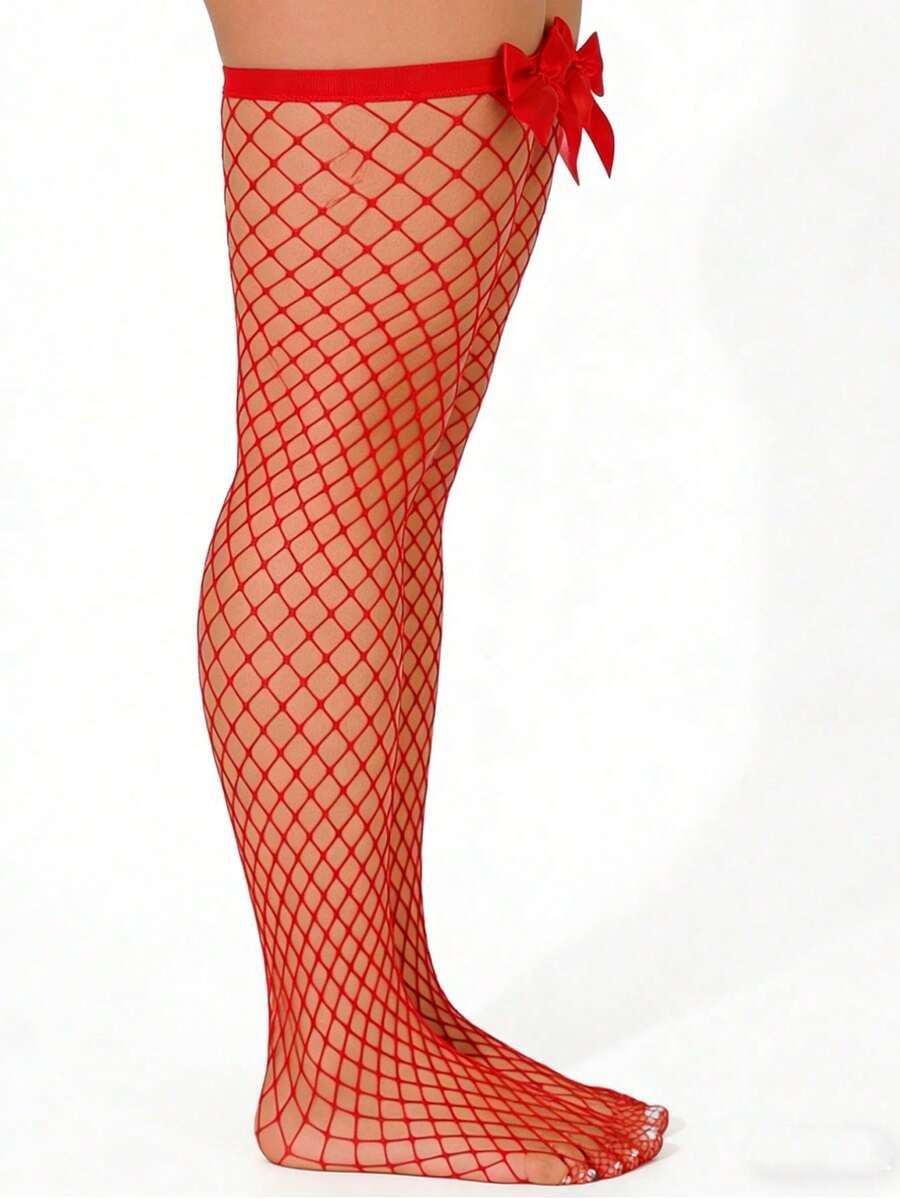 리본 장식 피쉬넷 허벅지 스타킹, 탄력 있는 속이 비치 - Fishnet Stocking Women 리뷰 및 가격